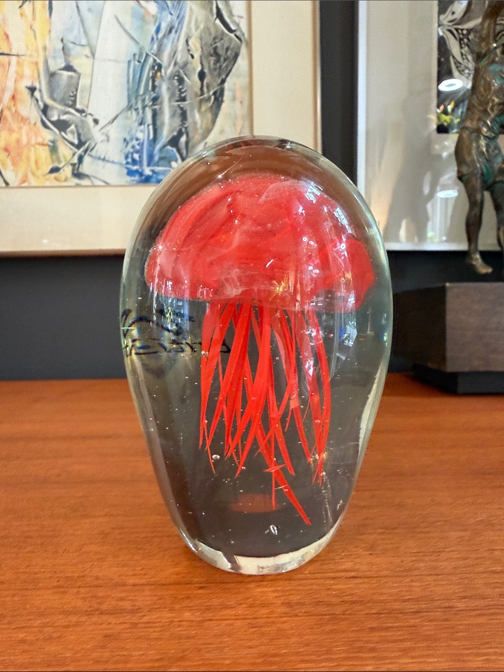 handmade red glass jellyfish paperweight